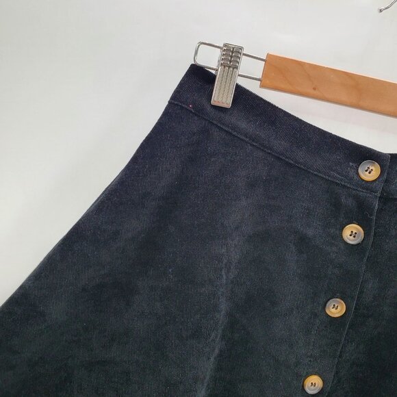 Corduroy Button Front Mini Skirt Black L Soft Flowy Stretch Grunge Fall 90s - Picture 8 of 13